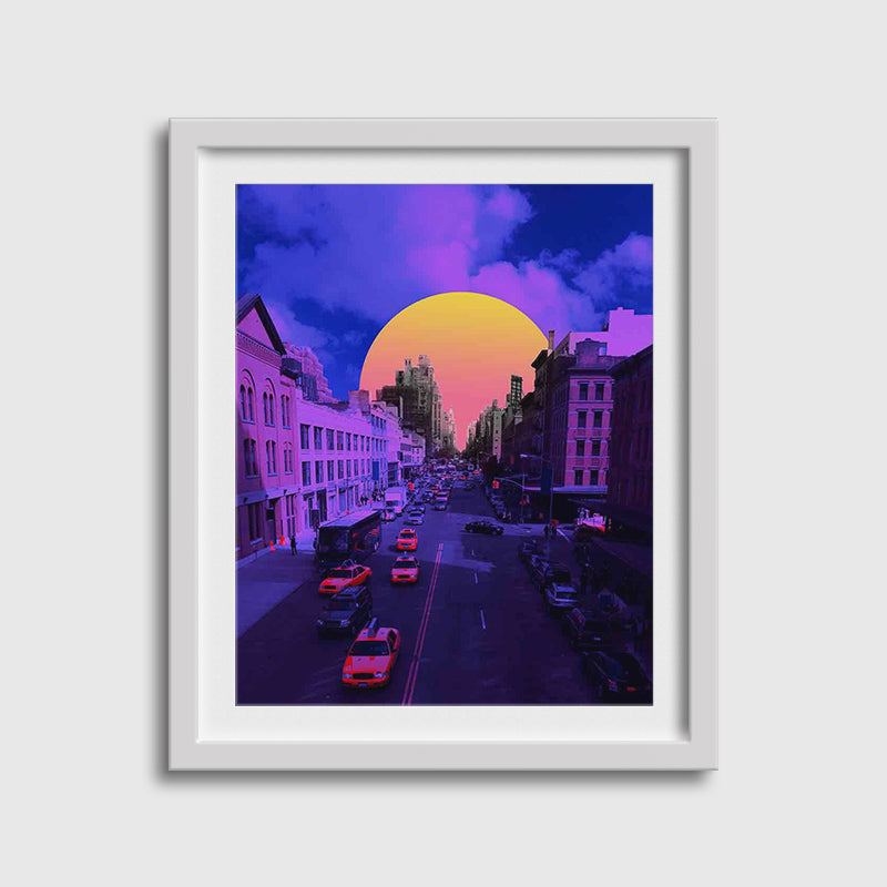 City in Purple Sunset