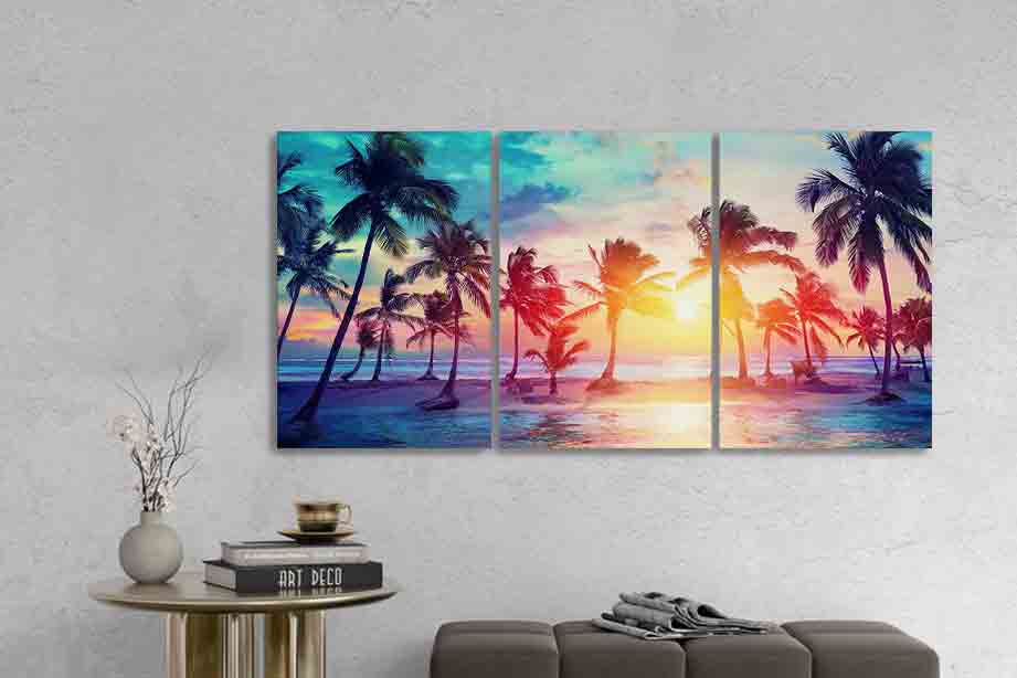 Palm Trees Silhouettes On Tropical Beach