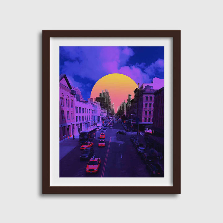 City in Purple Sunset