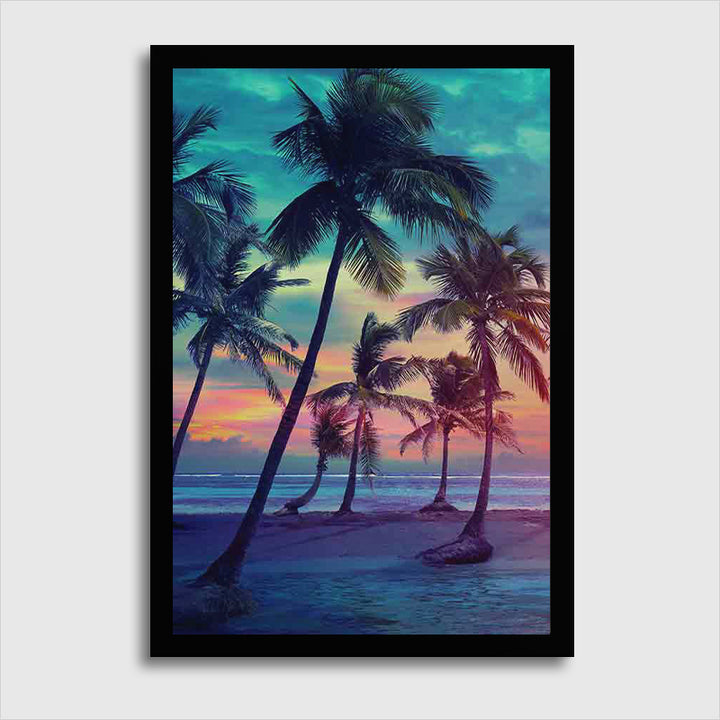 Palm Trees Silhouettes On Tropical Beach