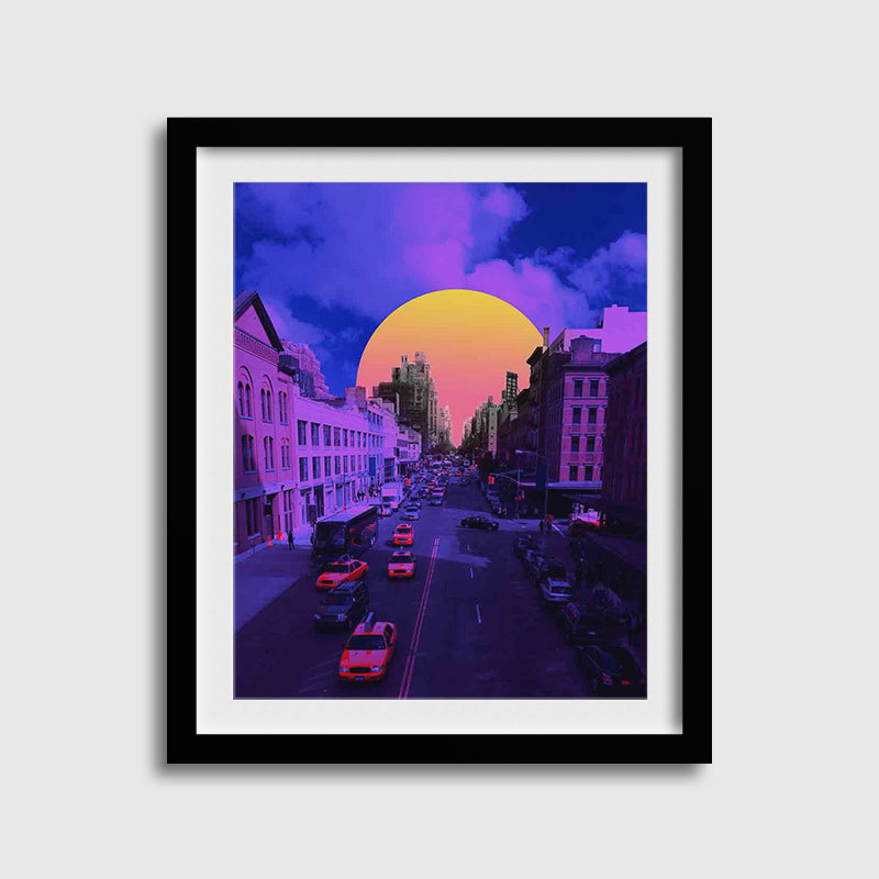 City in Purple Sunset