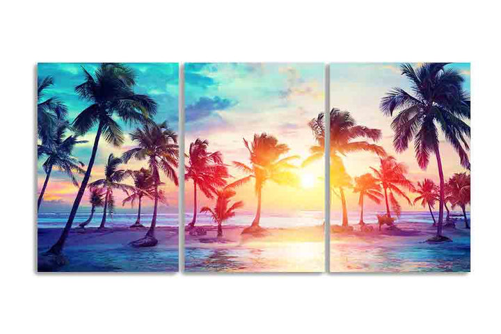 Palm Trees Silhouettes On Tropical Beach