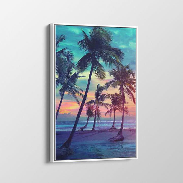 Palm Trees Silhouettes On Tropical Beach