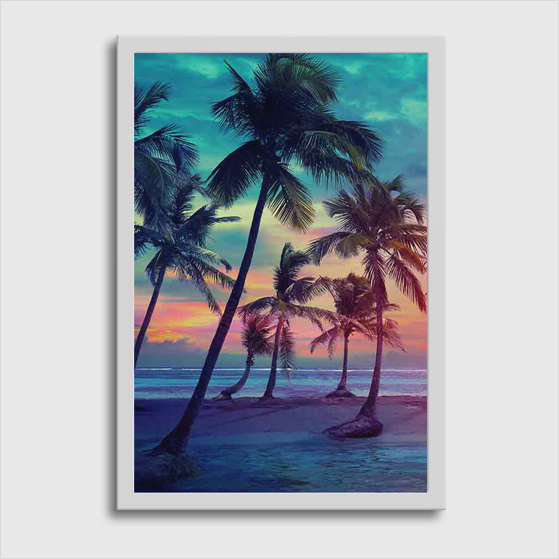 Palm Trees Silhouettes On Tropical Beach