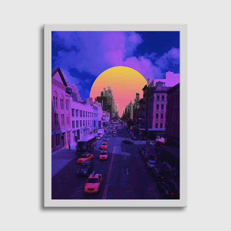 City in Purple Sunset